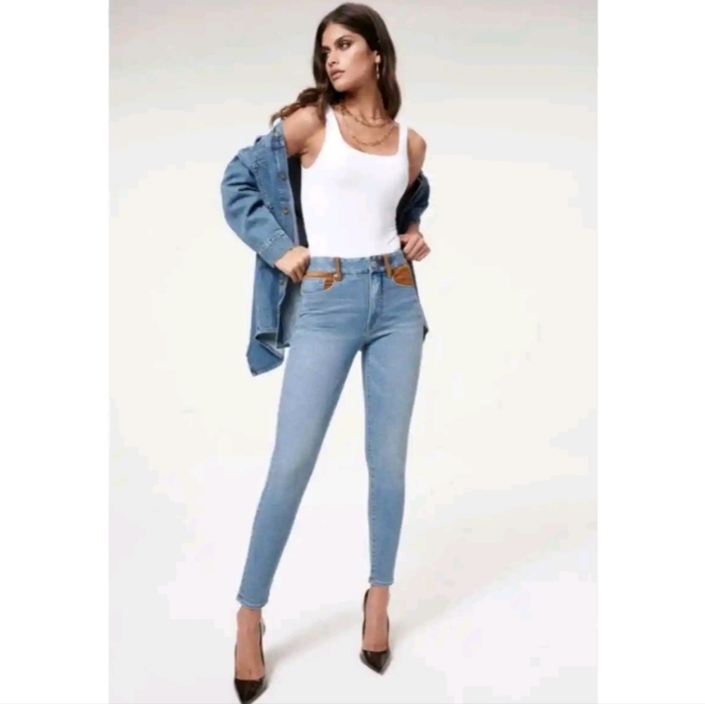 Good American High Waist Suede Mixing Skinny Jeans Size 00/24